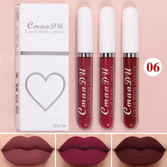 CmaaDu 3-Piece Velvet Matte Liquid Lipstick Set – Waterproof Matte Liquid Lipstick Oasis Select