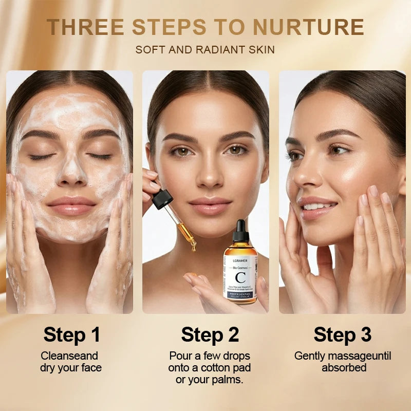30ml/60ml Vitamin C Face Serum Lifting Firming Facial Fade Fine Lines Anti-aging Essence Moisturizing Brighten Nourish Skin Care Peaceful Pleasures Health and Wellness