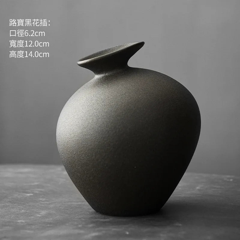 Black Terracotta Vase Imitation Stone Abstract Flower Arranger Table Top Vintage Ornament Living Room Flower Vase Japanese Style Peaceful Pleasures Health and Wellness type3
