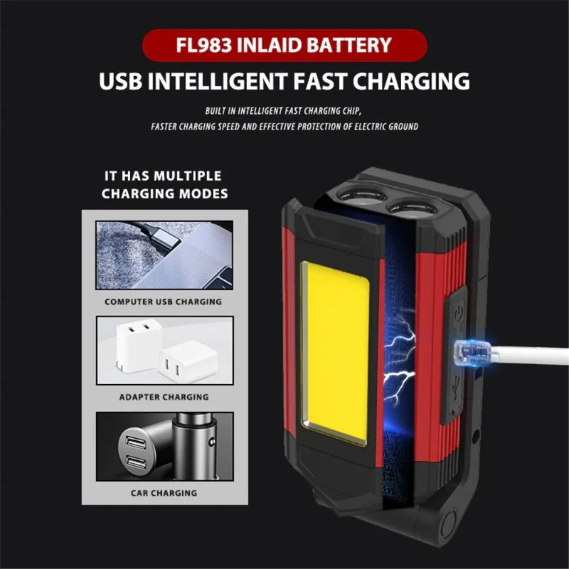 2026 New Magnetic COB Work Light Type-C USB Rechargeable LED Flashlight Portable Camping Lantern with Power Bank Function Peaceful Pleasures Health and Wellness 1PCS Silver