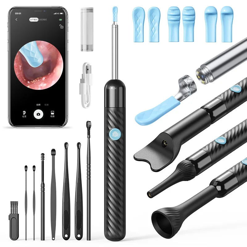 1Set Ear Cleaner with Camera HD Wireless Earwax Remover LED Lights Waterproof Otoscope Ear Wax Removal Kit for Ios Android Peaceful Pleasures Health and Wellness