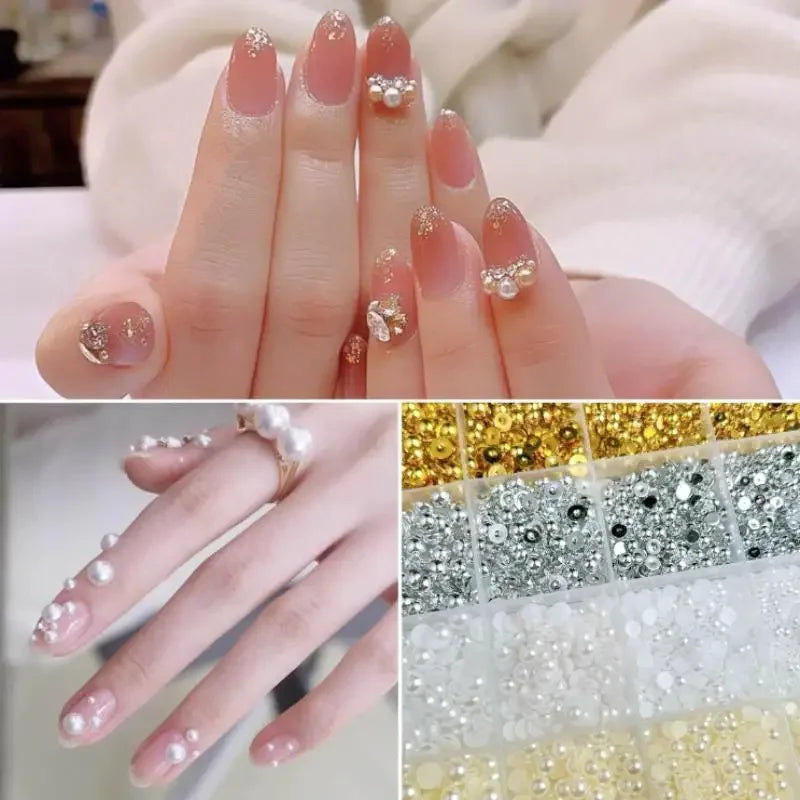 12Grids Mixed Semi-circular Pearl Gold And Silver Nail Charms Nail Decor Manicure Nail Salon Accessories Peaceful Pleasures Health and Wellness
