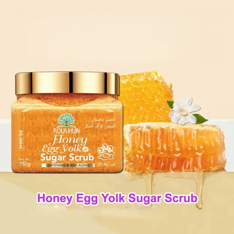 ROUSHUN Honey Egg Yolk Sugar Scrub Large Capacity Family Pack Body Scrub Gentle Deep Cleansing Skin Peaceful Pleasures Health and Wellness