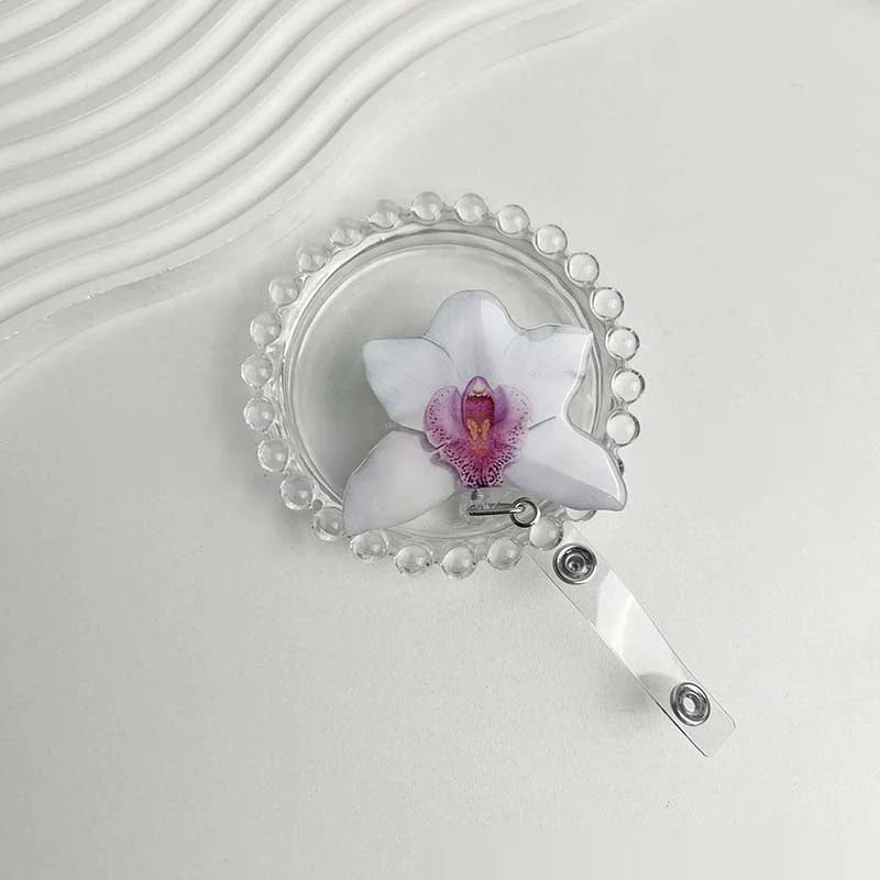 Flower Acrylic Bag Charm | Alligator Clip Retractable ID Holder