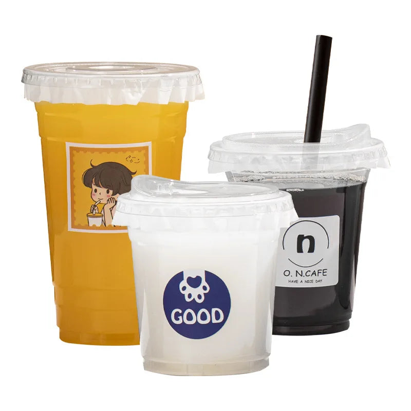 10pcs Plastic Cup with No Straw Mouth Direct Drinking Transparent Disposable Coffee Cup Suitable for Smoothies Cold Drinks Milk Peaceful Pleasures Health and Wellness