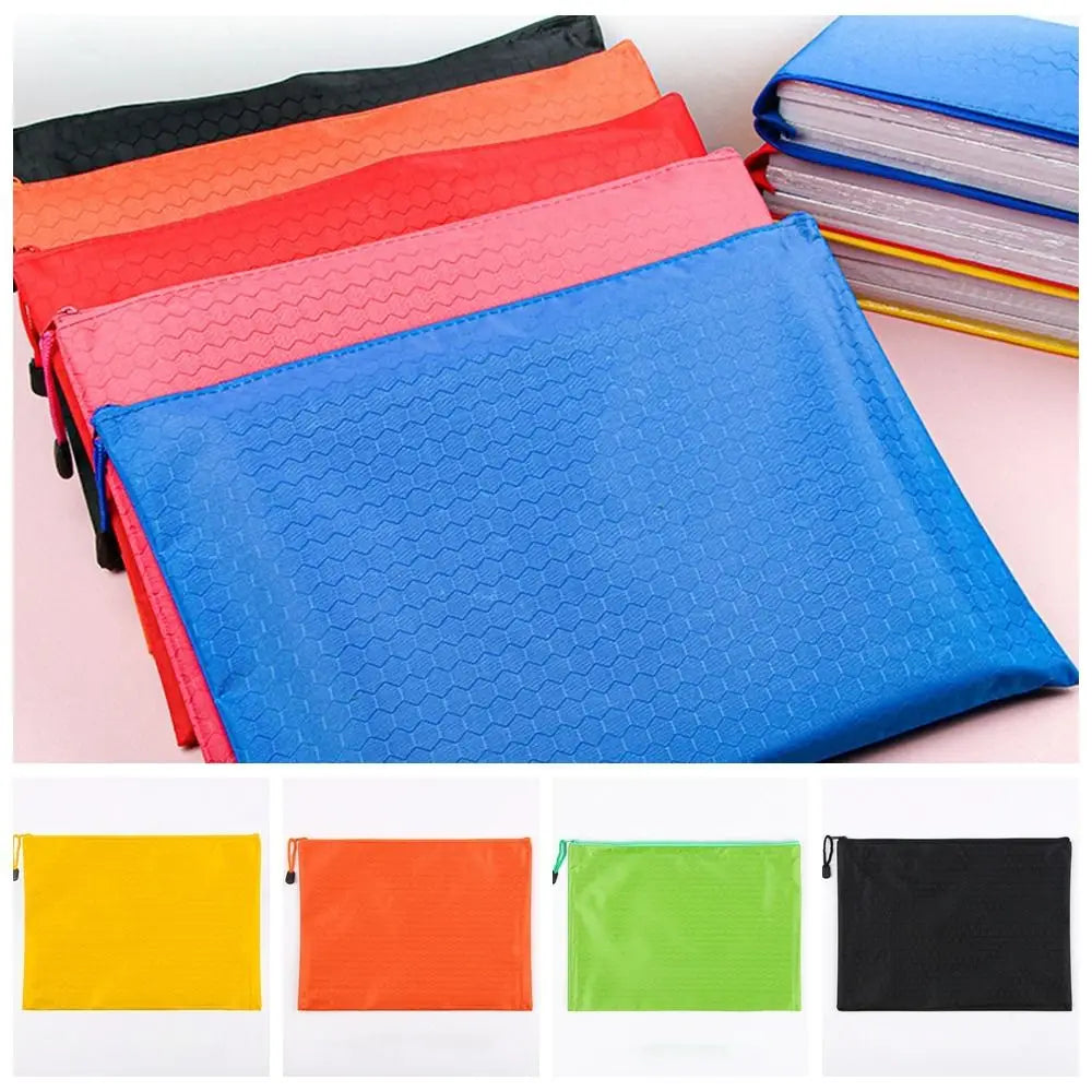 Color A4 Zipper File Bag Portable Waterproof Stationery Storage Mesh Bag Large Capacity Oxford Cloth File Folder Data Storage Peaceful Pleasures Health and Wellness