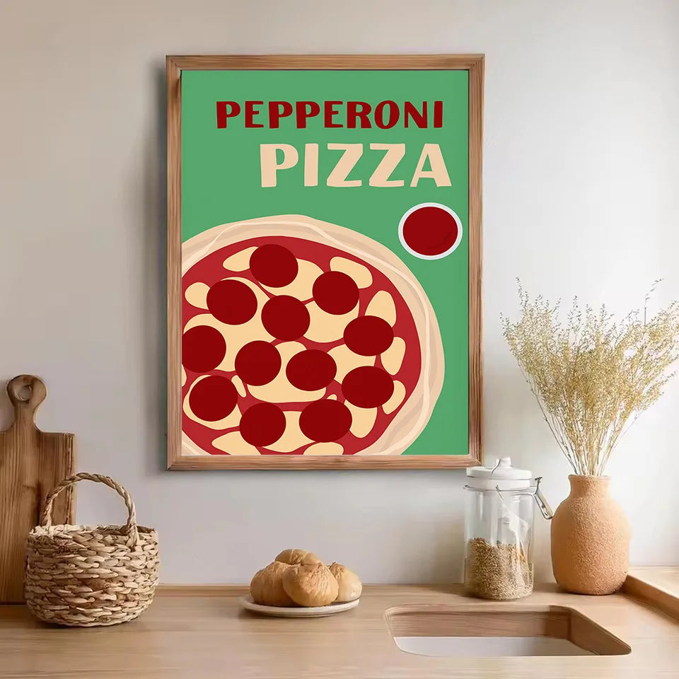 Retro Food Canvas Wall Art | Pizza Tacos Ramen Pasta Poster
