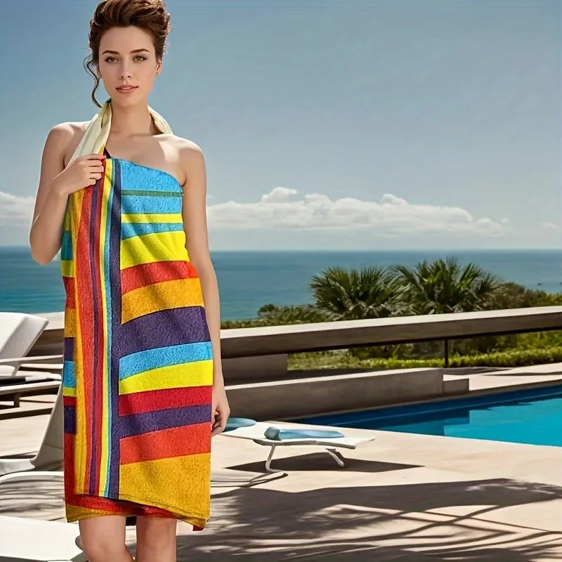 Large Colorful Stripe Beach & Pool Towel – Quick-Dry & Soft