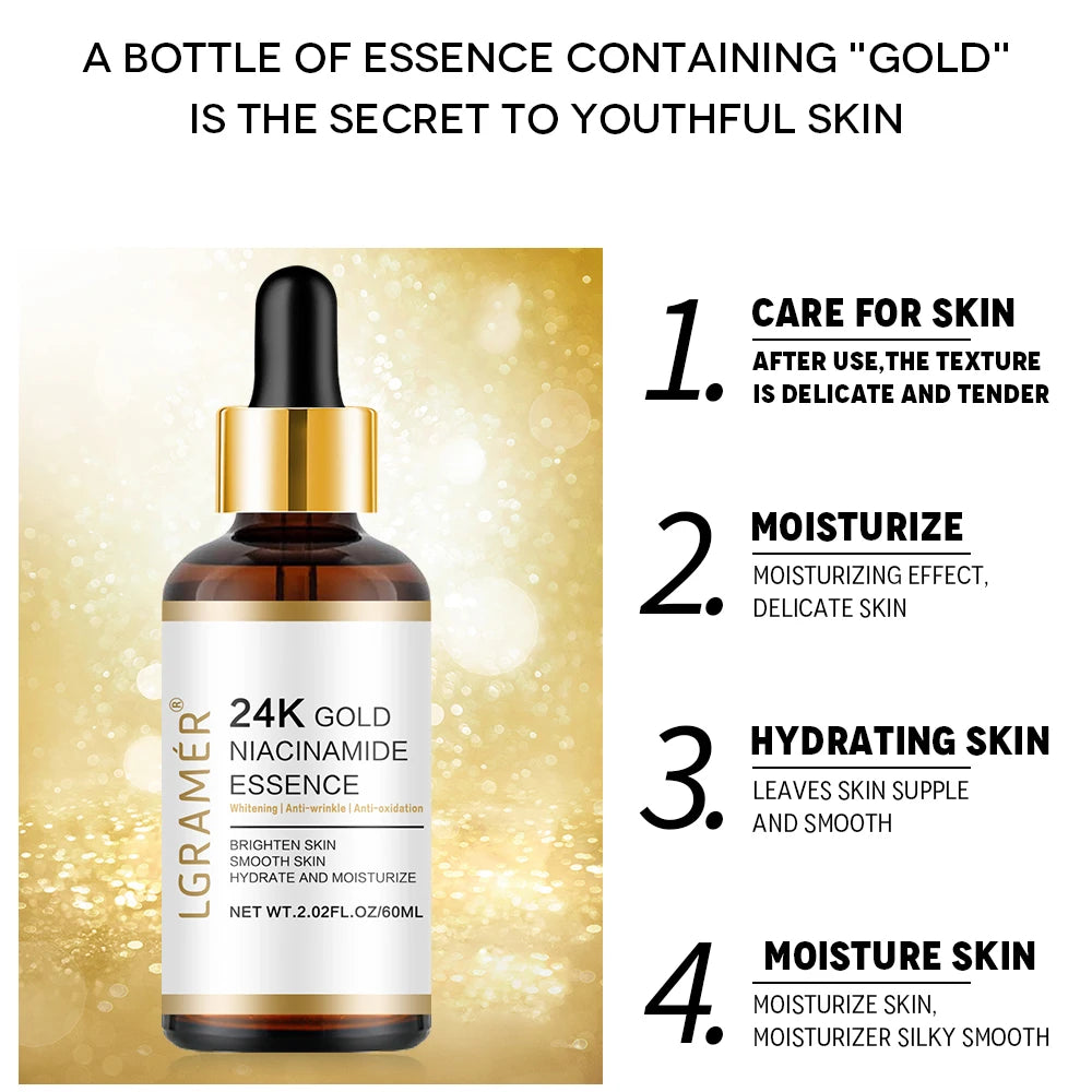 24K Gold & Niacinamide Anti-Aging Facial Essence Peaceful Pleasures Health and Wellness