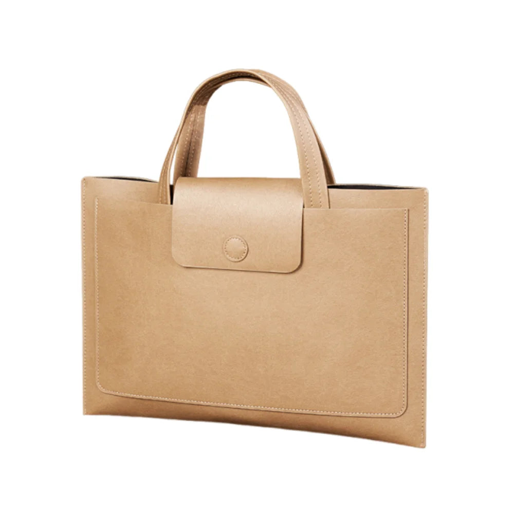 Large Capacity A4 Leather Document Bag Magnetic Button Thickened Waterproof Laptop Cases Portable Simple File Storage Bag Paper Peaceful Pleasures Health and Wellness Khaki