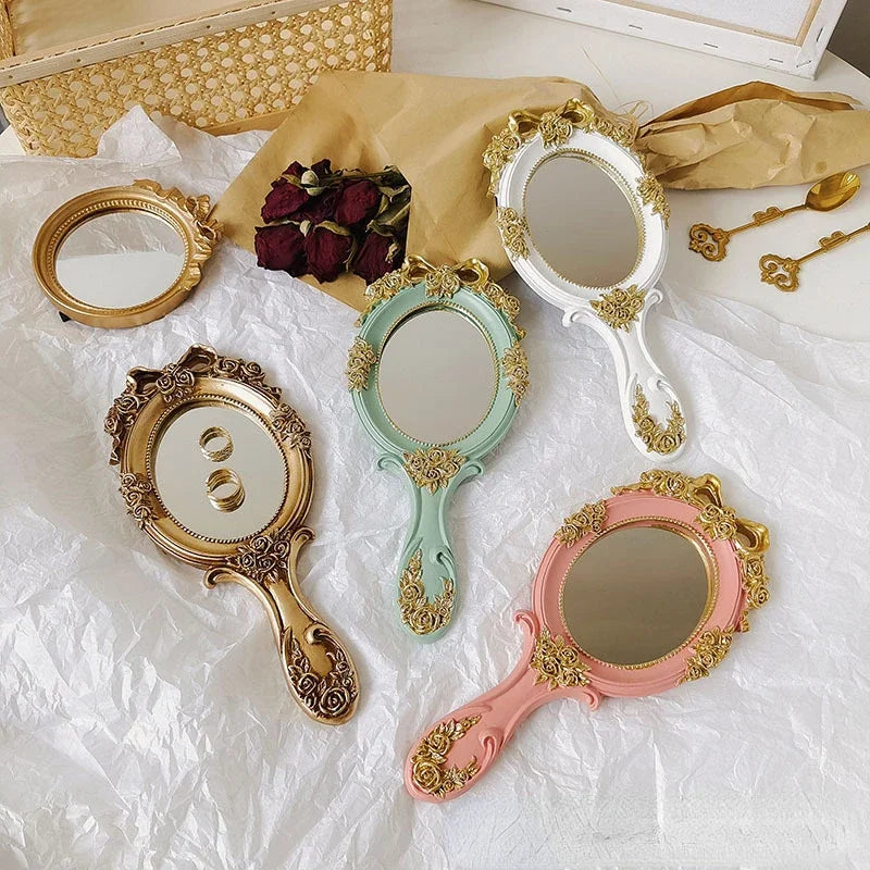 Cute Creative Vintage Hand Mirrors Makeup Vanity Mirror Handheld Cosmetic Mirror with Handle for Gifts Peaceful Pleasures Health and Wellness