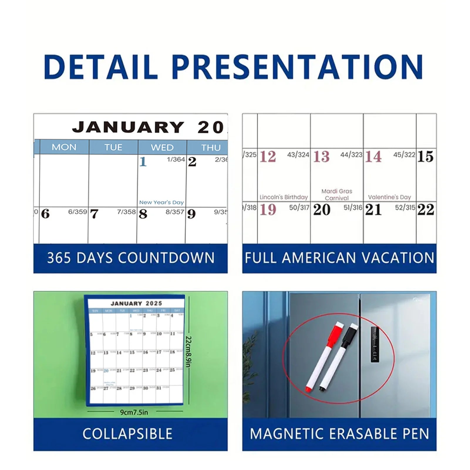2026 English Double-Sided Laminated Wall Calendar with Erasable Surface Foldable Design for Home Office School Peaceful Pleasures Health and Wellness