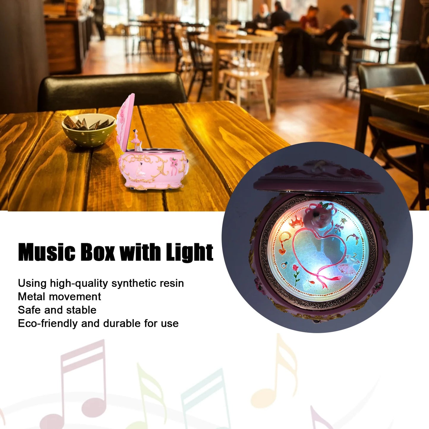 Decoration Music Box Exquisite LED Figurine Rotation Home Girls