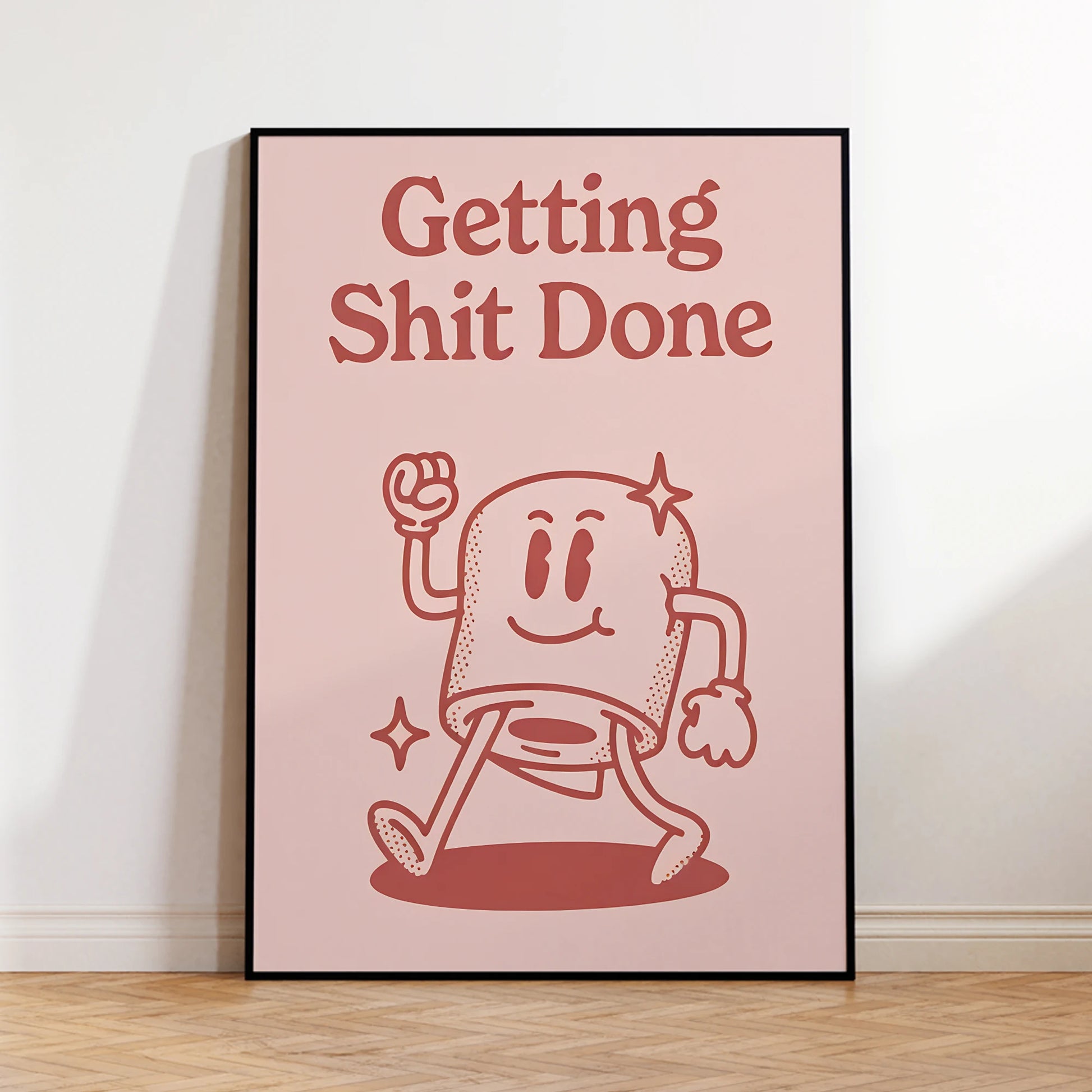 Getting Shit Done Retro Pink Background Wall Art Prints Canvas Painting Poster Picture For Living Dining Kitchen Room Home Decor Peaceful Pleasures Health and Wellness G2652-1 30x40cm Wood Framed