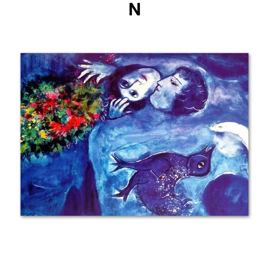 Scandinavian Minimalist Wall Art Marc Chagall Surrealism Abstract HD Canvas Poster Print Home Bedroom Living Room Decoration Peaceful Pleasures Health and Wellness A5436 50x70cm Unframed