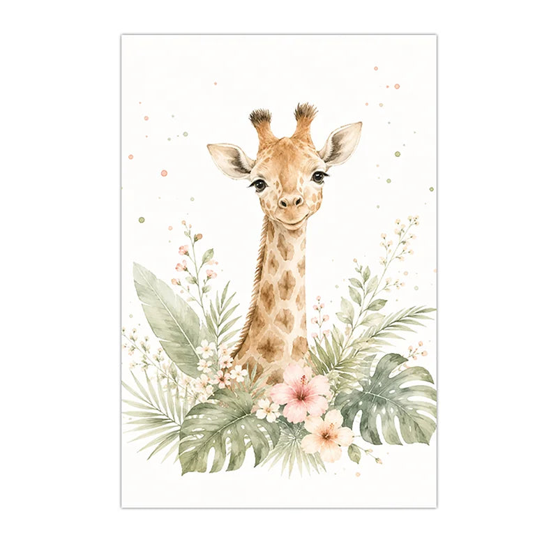 Nursery Animal Wall Art Cute Safari Canvas Painting Floral Poster Print Kids Bedroom Wall Decor Peaceful Pleasures Health and Wellness 05 15x20cm No Frame China Mainland