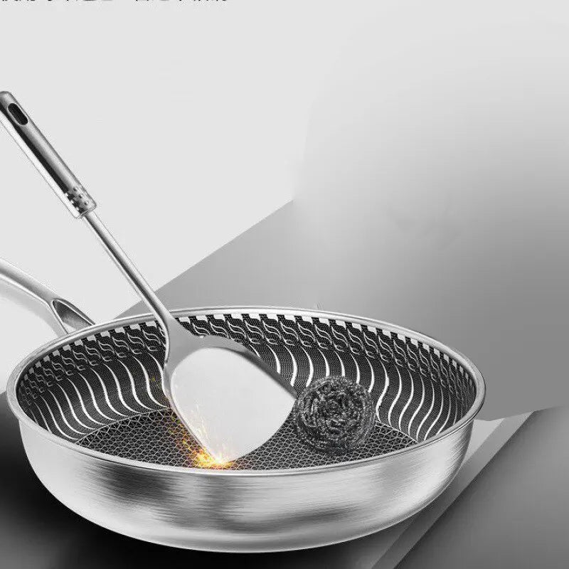 Whole Body Tri-Ply Stainless Steel Frying Pan 316 Stainless Steel Wok Pan Double-sided Honeycomb Skillet Suitable for All Stove Peaceful Pleasures Health and Wellness