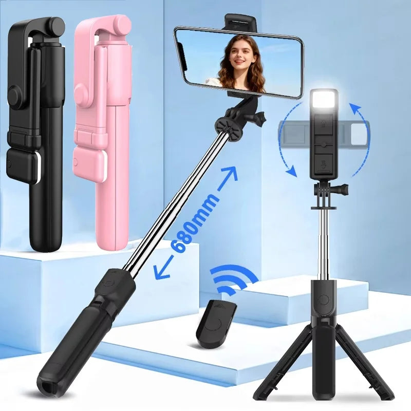 Wireless Selfie Stick Foldable Tripod Stand With Bluetooth Remote Extendable Tripod With LED Light For Cell Phone Live Streaming Peaceful Pleasures Health and Wellness