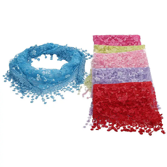 Triangle Scarves Shawl Solid Color Versatile Lace Scarf Hollow Tassel Scarf Ladies' Fashionable Decoration Multiple Color Peaceful Pleasures Health and Wellness