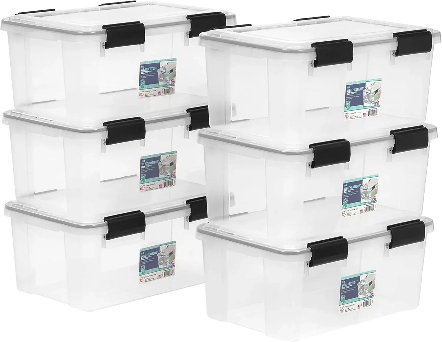 19 Qt Clear/Black Storage Bins with Lids, 6 Pack, BPA-Free Plastic Gasket Box, Stackable Nestable Tote Tub Peaceful Pleasures Health and Wellness United States