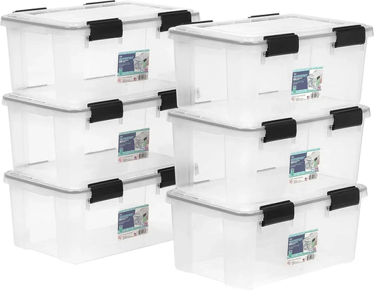 19 Qt Clear/Black Storage Bins with Lids, 6 Pack, BPA-Free Plastic Gasket Box, Stackable Nestable Tote Tub Peaceful Pleasures Health and Wellness United States