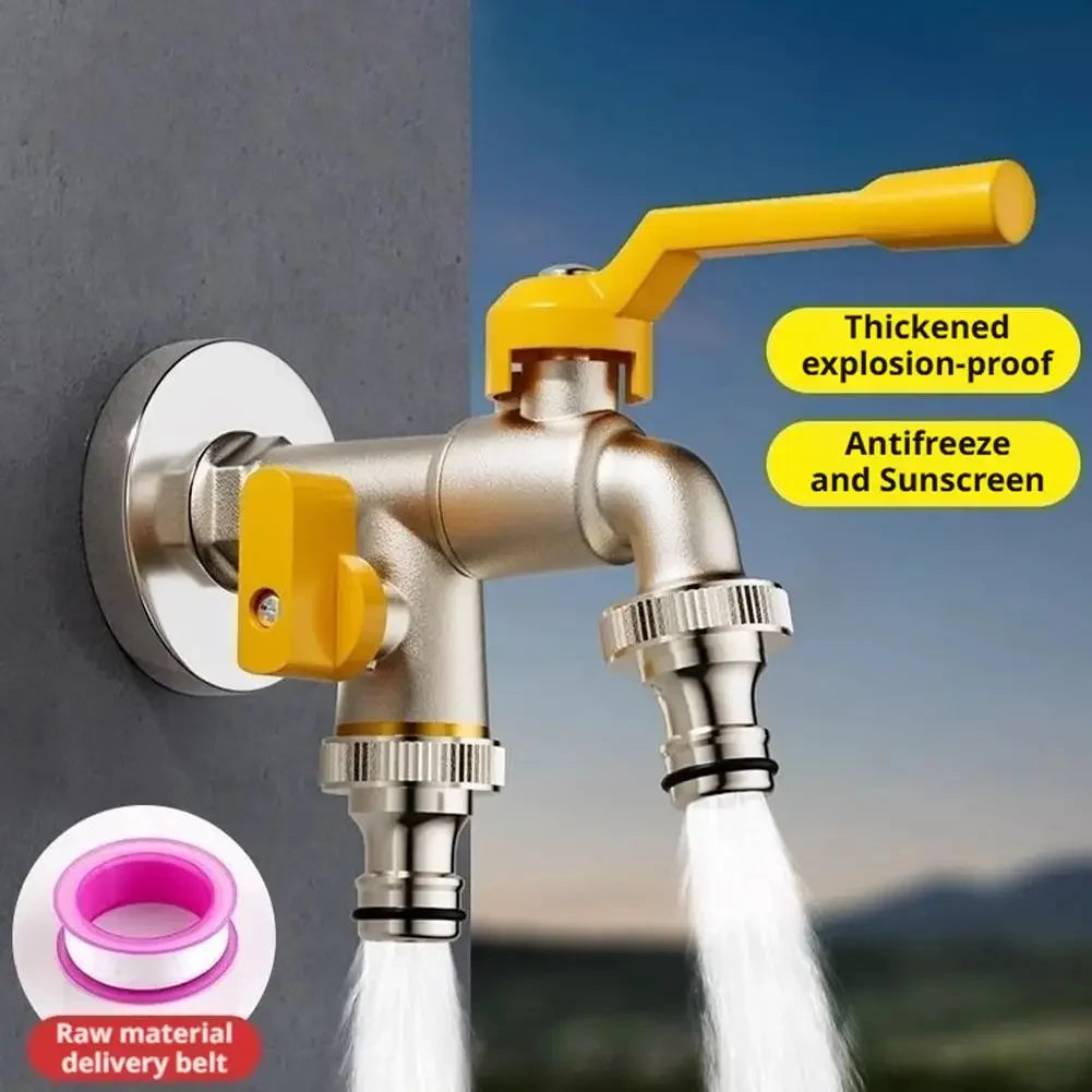 1/2" 3/4" Garden Water Tap Replacement Connector - Ball Valve Faucet with 2 Outlets, Easy On/Off for Irrigation & Hose System Peaceful Pleasures Health and Wellness