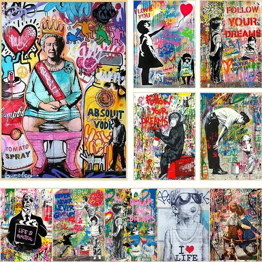 Banksy Graffiti Pop Art Canvas Wall Print | Street Art Poster Canvas Wall Art Print Peaceful Pleasures Health and Wellness