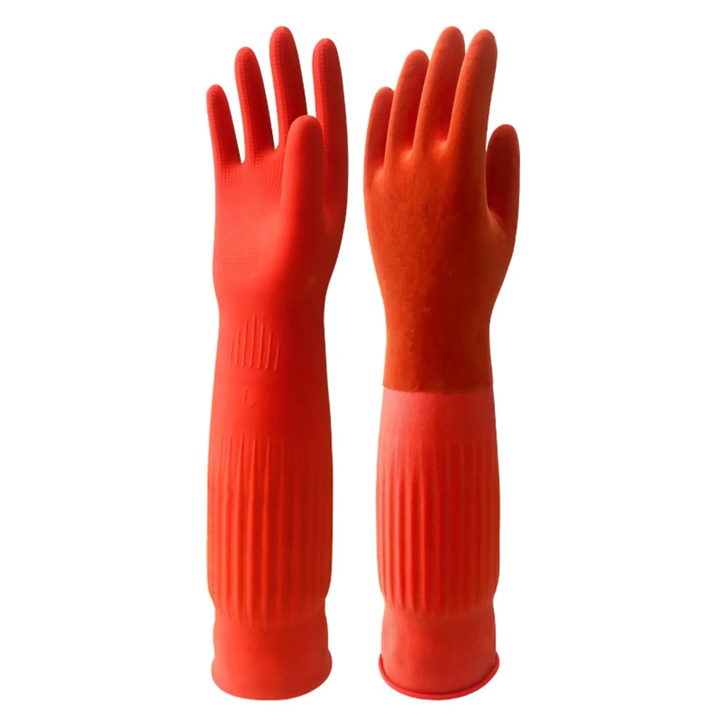 1pair Flexible Comfortable Rubber Clean Gloves Red Dish Washing Long Home Bathroom Cleaning Kitchen Accessories Peaceful Pleasures Health and Wellness Red M