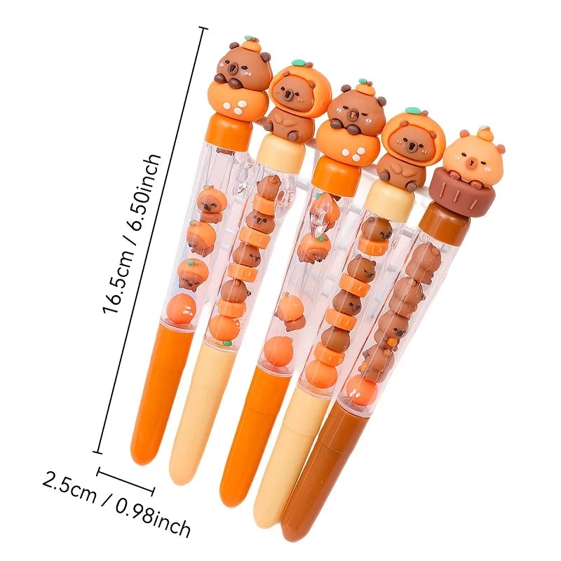 4-Pack of Random Styles of Capybara Stacking Design Black Gel Pens, Quick-Drying Gel Pens, Fun Quick-Drying Pens for Students, Writing Pens, Essential Pens for Study and Office Use Peaceful Pleasures Health and Wellness