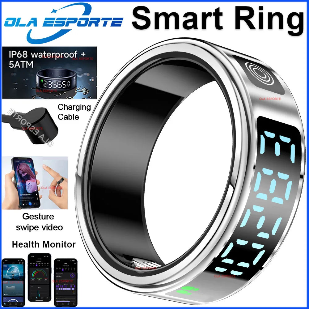 2026 Smart Ring with Touch Display Screen, Wireless Charging, Health Manager, 5 ATM Waterproof For Men Women Smart Rings R12 R08 Peaceful Pleasures Health and Wellness White Cable A 12