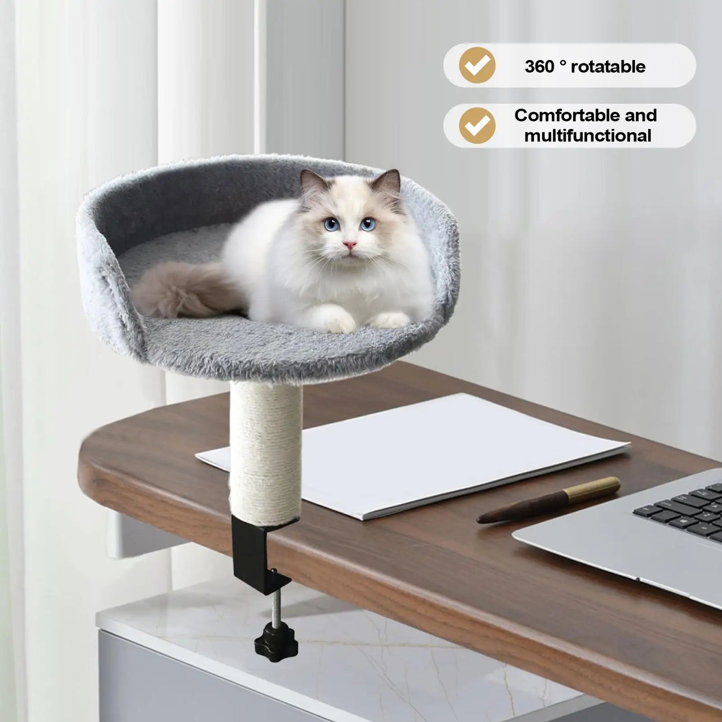 Desk Clamp Cat Bed – Space-Saving Hammock Perch & Soft Pad