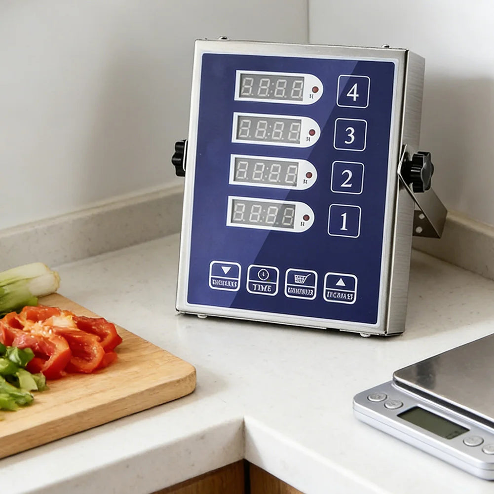 Restaurant 4-Channel Reminder Timer Digital Restaurant Timer Clear LED Display Extra-Loud Adjustable Alarm Timer Kitchen Baking Peaceful Pleasures Health and Wellness