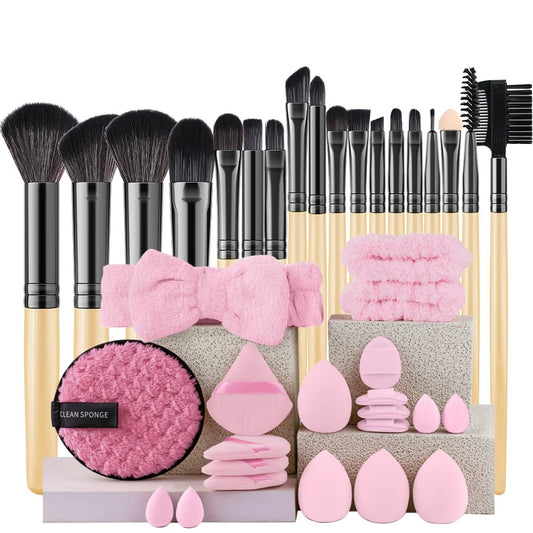 18-Piece Professional Makeup Brush Set – Kabuki & Blending Kit Makeup Brush Set Peaceful Pleasures Health and Wellness 18Wood-20PK
