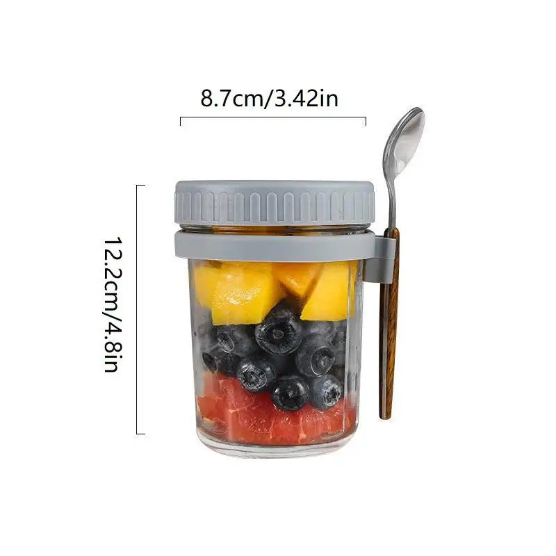 350ml Glass Overnight Oats Jar with Lid & Spoon | 1 or 2 Pack Glass Food Storage Jar Peaceful Pleasures Health and Wellness