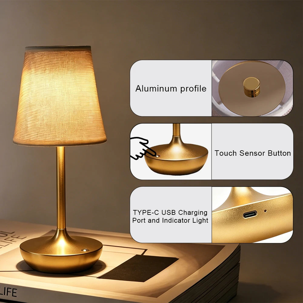 Rechargeable LED Table Lamps Simple Classic Lamp Dimmable USB Fabric Lampshade Bedroom Bedside Lighting Decoration Peaceful Pleasures Health and Wellness