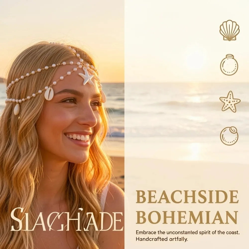 Boho Starfish Pearl Head Chain | Beach Festival Hair Jewelry Boho Head Chain Peaceful Pleasures Health and Wellness