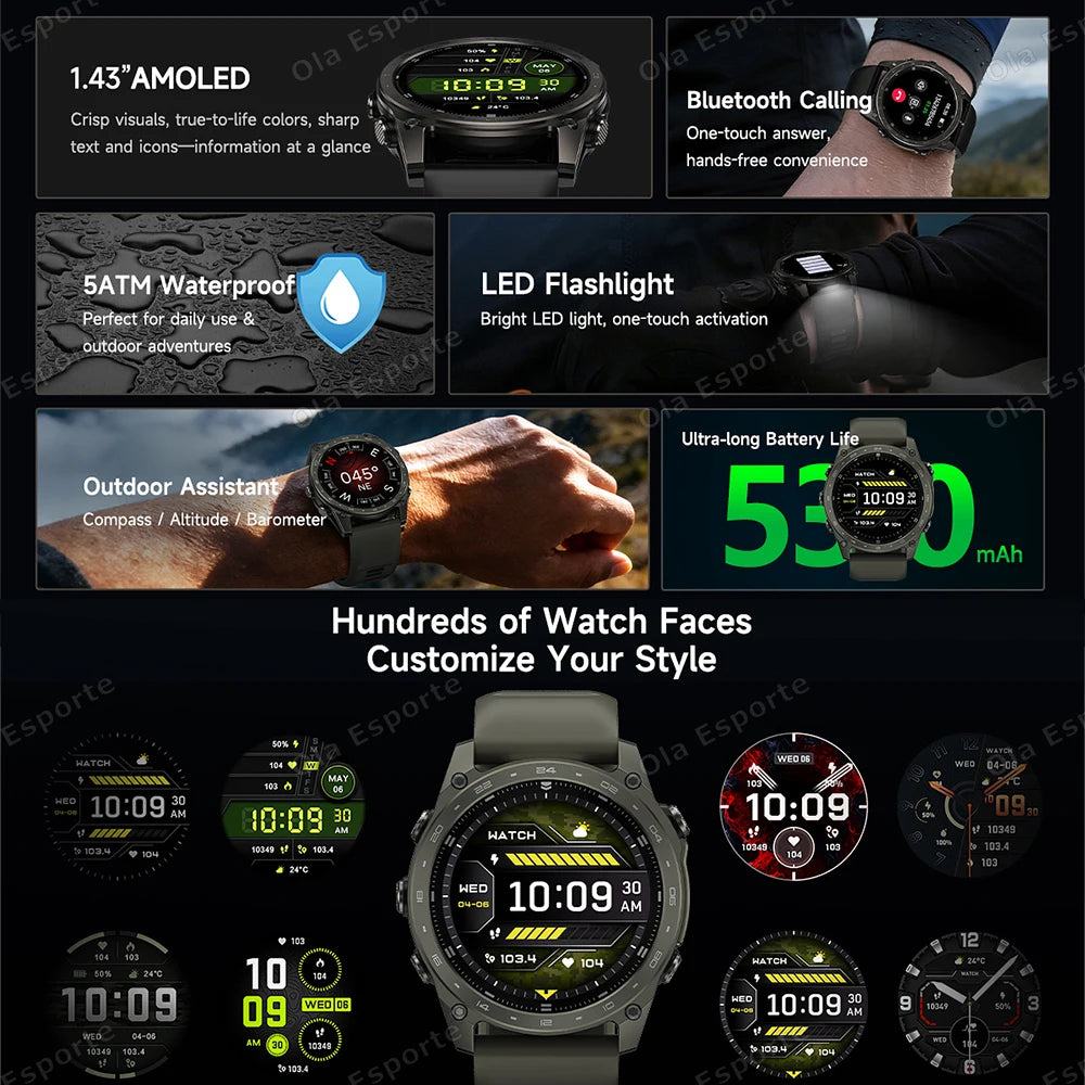 HW12 Military Smart Watch | AMOLED, Bluetooth Call, 530mAh