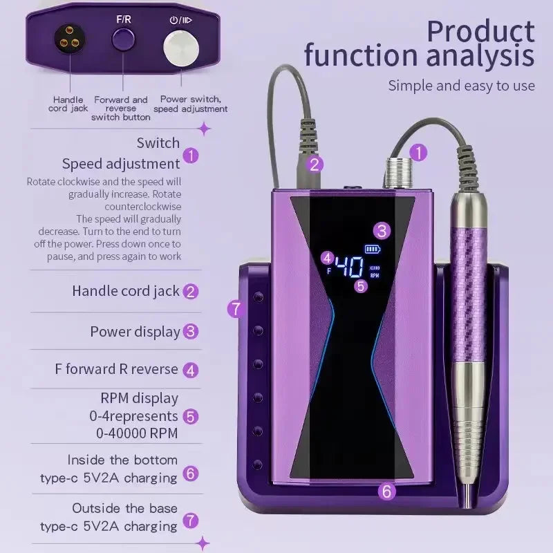 Professional 40000RPM Brushless Nail Drill Machine 85W | Salon