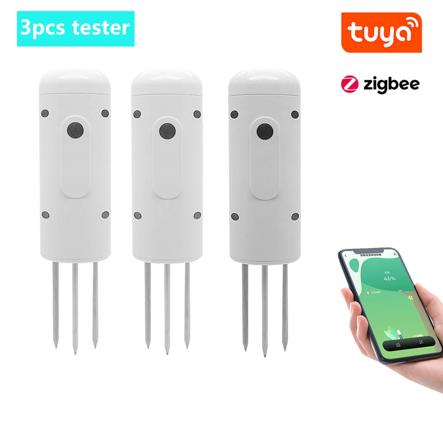 Tuya Zigbee Wireless Soil Intelligent Temperature Humidity Tester Mobilephone APP Real Time IP67 for Garden Farmland Planting Peaceful Pleasures Health and Wellness 3pcs Moisture Meter