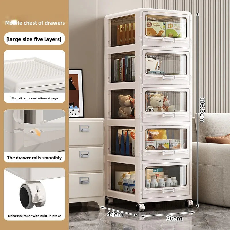 Drawer Storage Cabinet with Wheels: Heavy-Duty Large Capacity Organizer for Snacks, Toys & Household Items in Living Room Peaceful Pleasures Health and Wellness 5 Layer 36cm