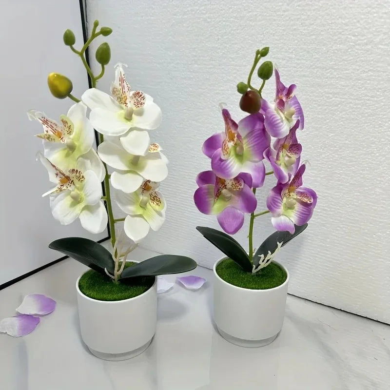White Artificial Orchid Arrangement with Vase | Home Decor
