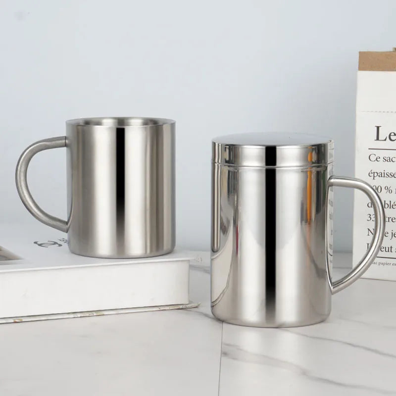 Double Wall Stainless Steel Coffee Mug with Lid – Travel Tumbler (S/M/L)