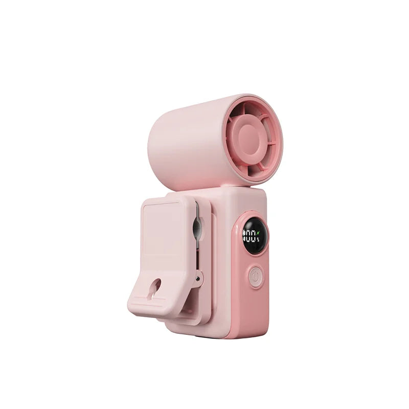 Mini Clip-on Fan Handheld Pocket Fan Rechargeable Digital Display Air Cooling Fan for Outdoor Travel Portable Umbrella Clip Fan Peaceful Pleasures Health and Wellness Pink