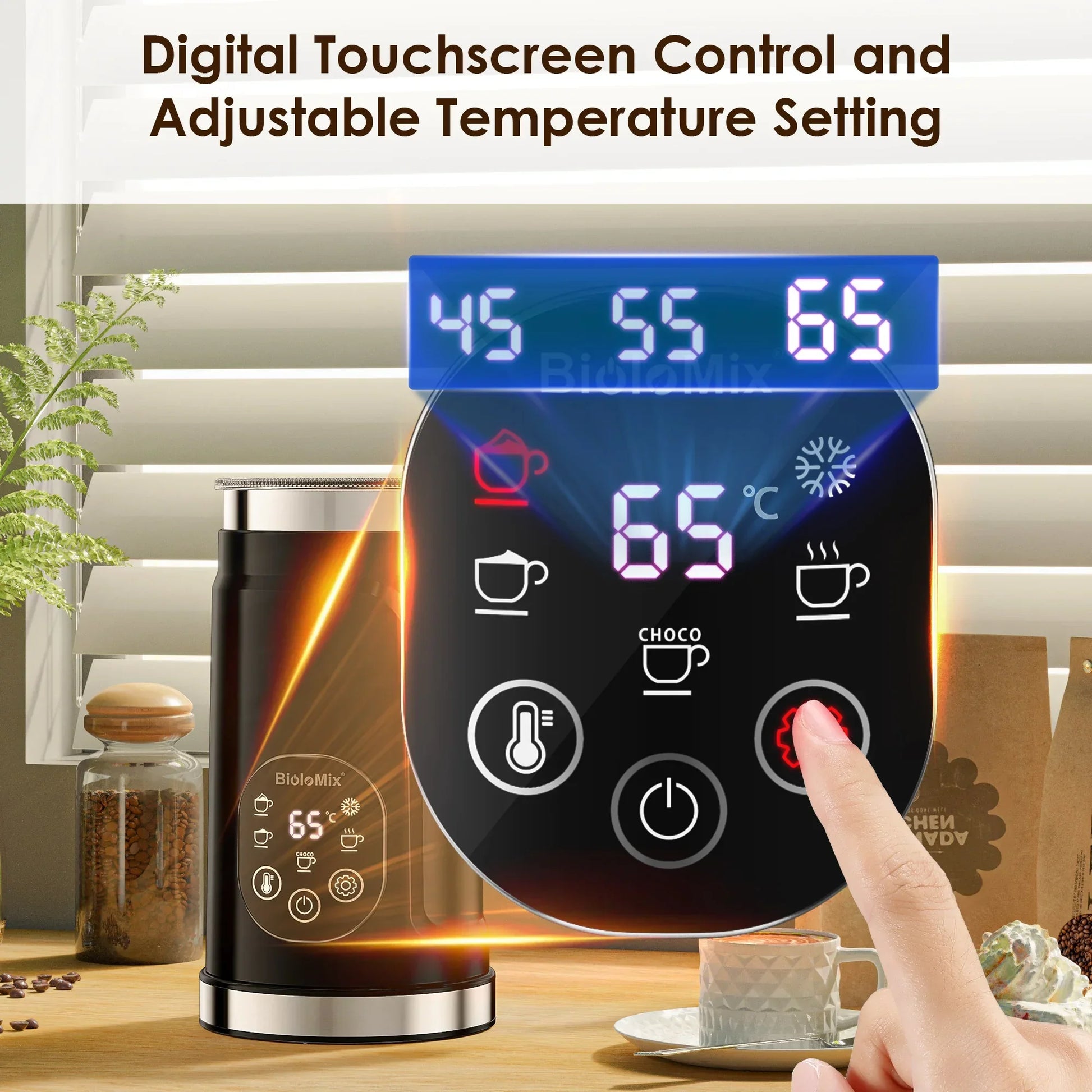 BioloMix 5-in-1 LED Touch Screen Milk Frother – Hot & Cold Foam Maker Peaceful Pleasures Health and Wellness