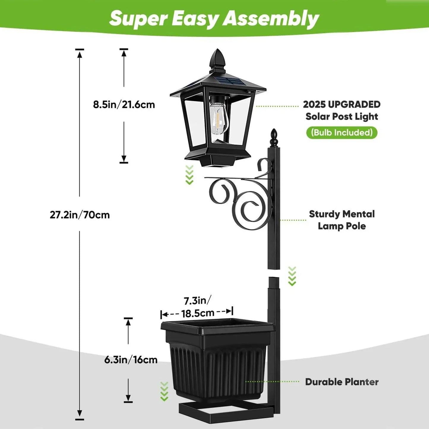 Solar Lamppost with Planter – IP65 Waterproof Outdoor Garden Light