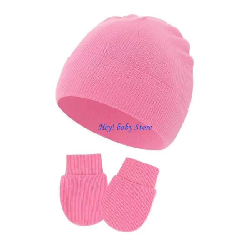 Newborn Baby Bonnet Hat & Anti-Scratch Mittens Set | Cotton