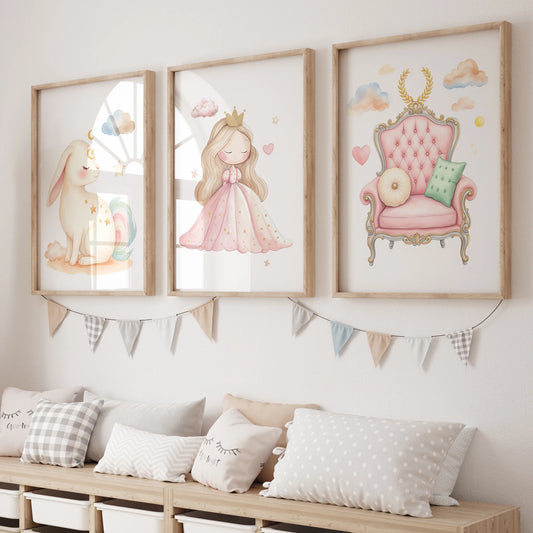 Watercolor Princess Canvas Wall Art | Kids & Girls Room Decor Canvas Wall Art Print Peaceful Pleasures Health and Wellness GP071-3pcs 21x30cm Unframed
