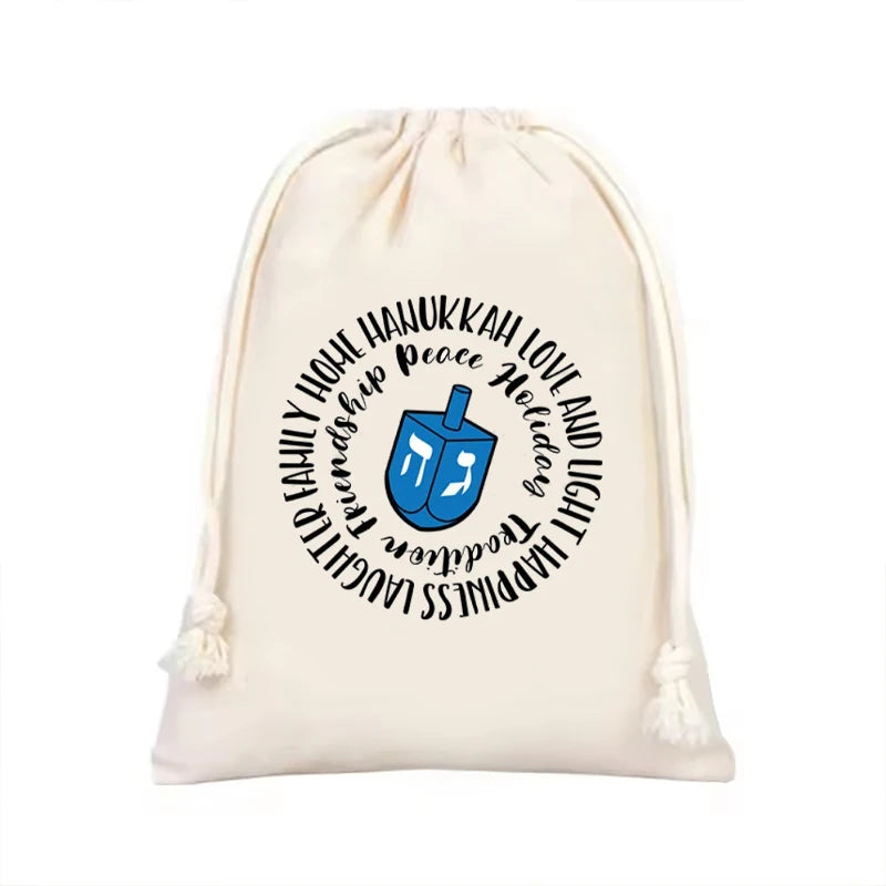 5pcs Hanukkah Drawstring Favor Bags | Chanukah Party Gift Bags