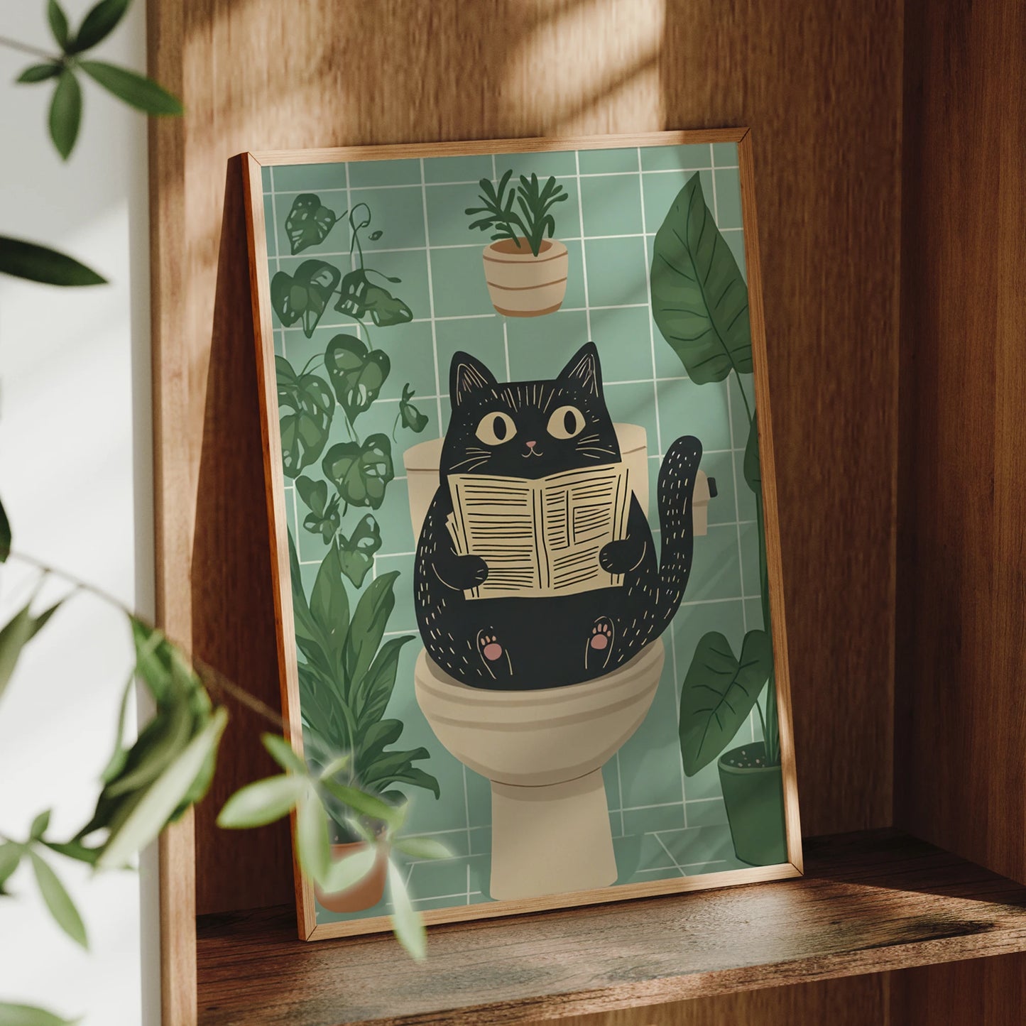 A Funny Bathroom Cat Mural, Paired With Plants And Flowers, Is Perfect For Decorating The Walls Of Living Rooms And Bedrooms Peaceful Pleasures Health and Wellness