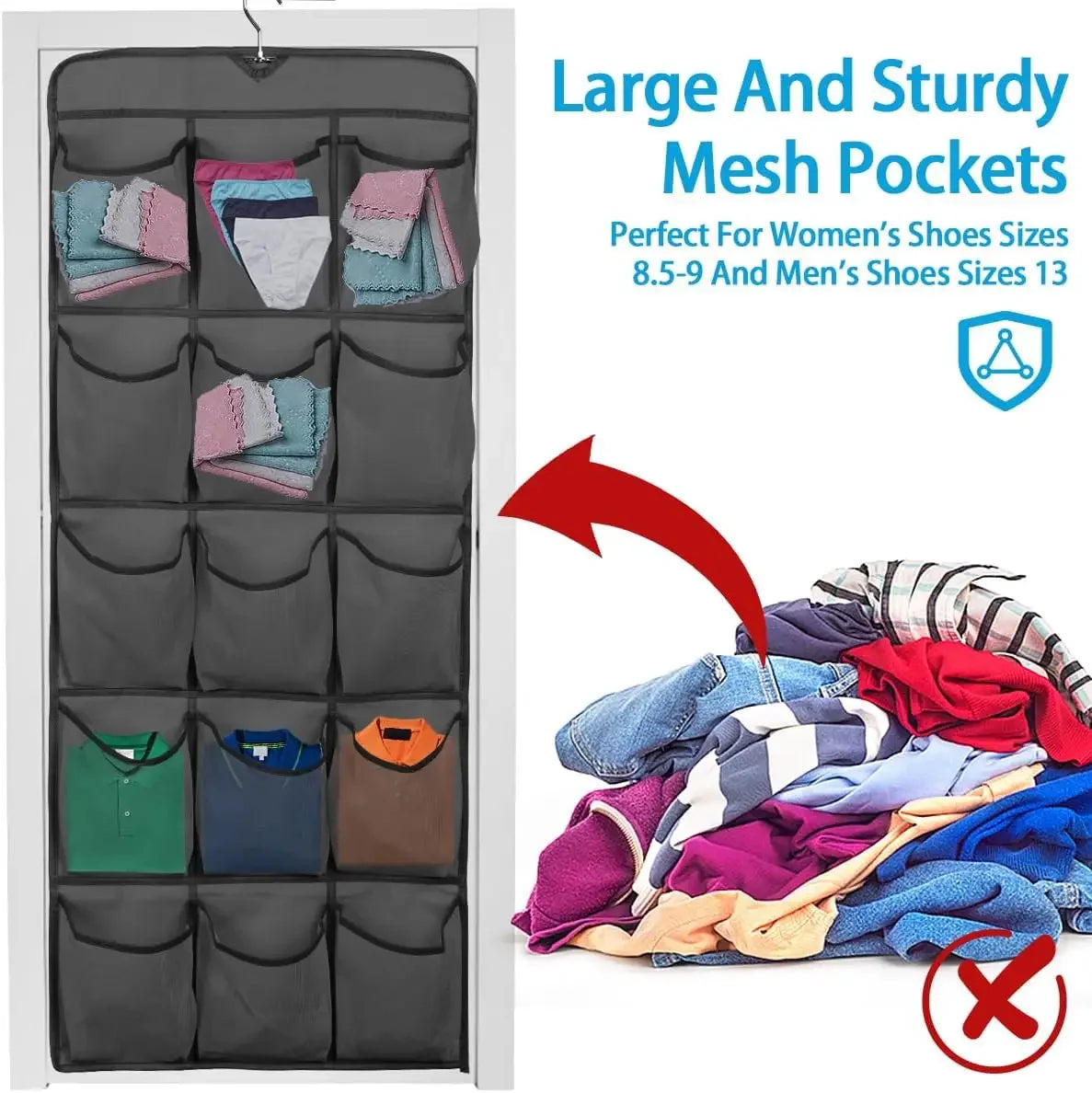 2-Piece Dual-Sided Hanging Shoe Organizer with 30 Large Mesh Pockets and 360° Rotating Hanger, Space-Saving Storage for Closet Peaceful Pleasures Health and Wellness